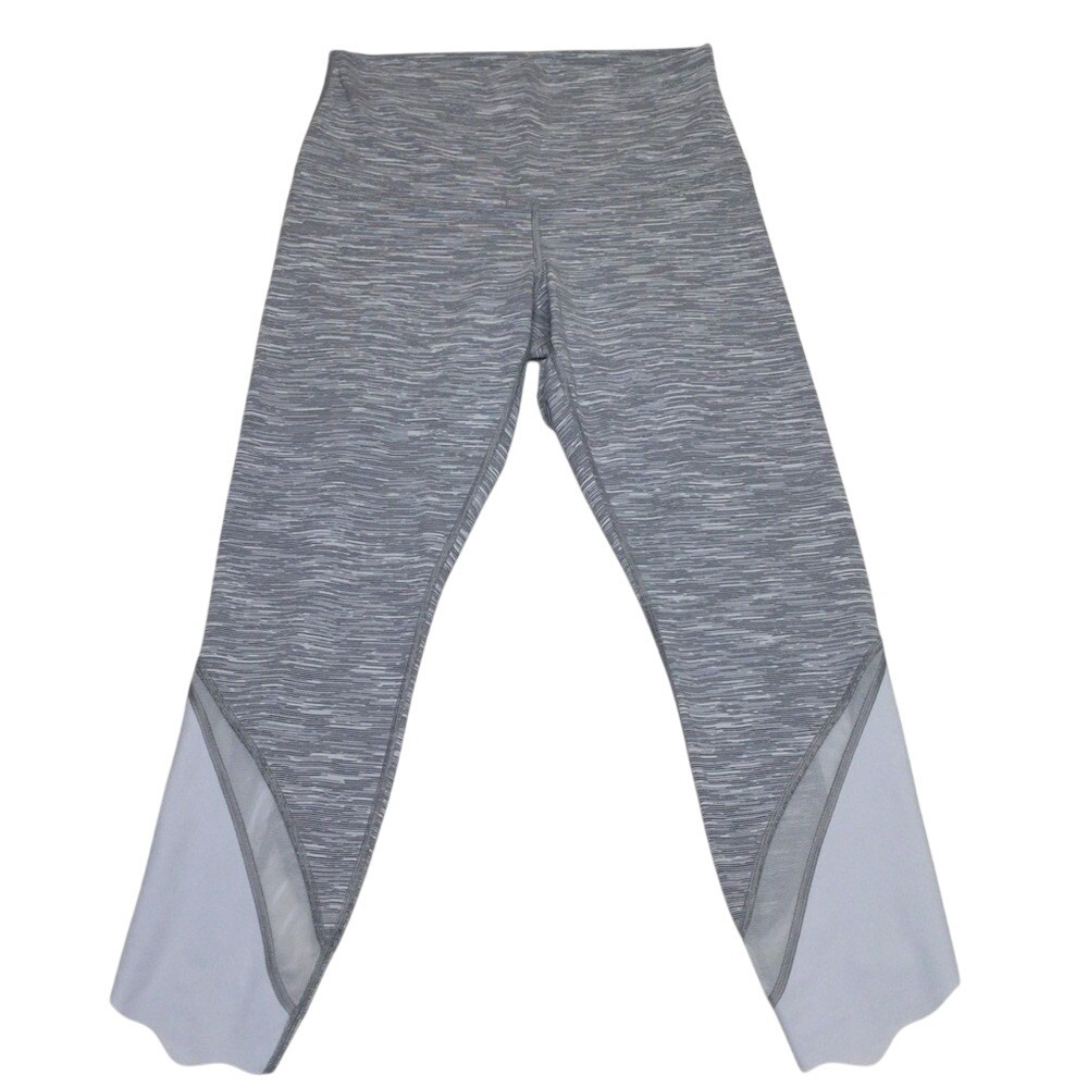 Lululemon‎ Grey Space Dye Scalloped Hem Mesh Crop High Rise Leggings Womens